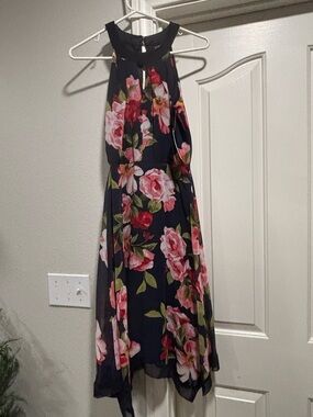 NWT Studio Navy Dress by Enfocys Studio with Pink and Red Floral Print Size 4